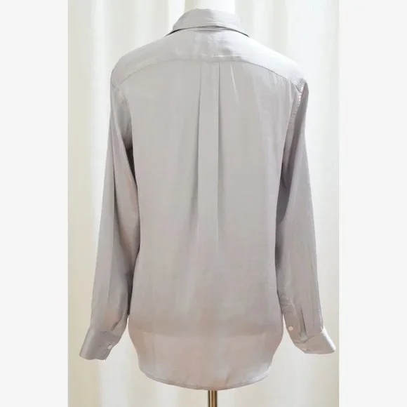 Banana Republic Women's Size XS Petite Gray Satin Blouse Top Shirt - Picture 3 of 5